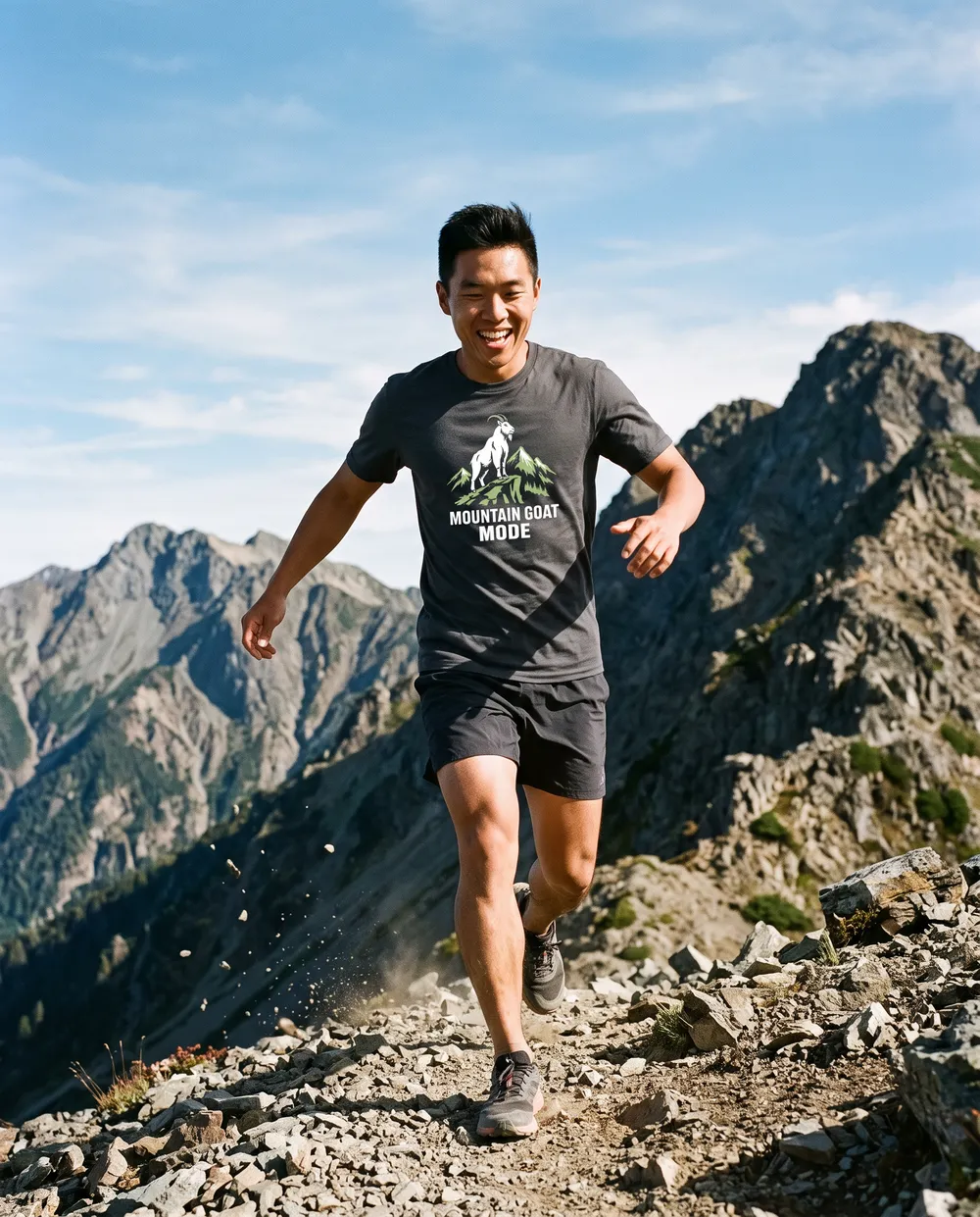Runner wearing the Mountain Goat Mode tee